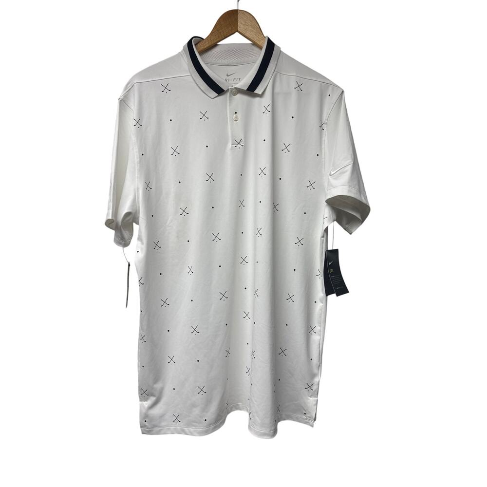 Nike Dri-FIT Golf Polo Shirt Men’s Large White Crossed Golf Club Print NWT